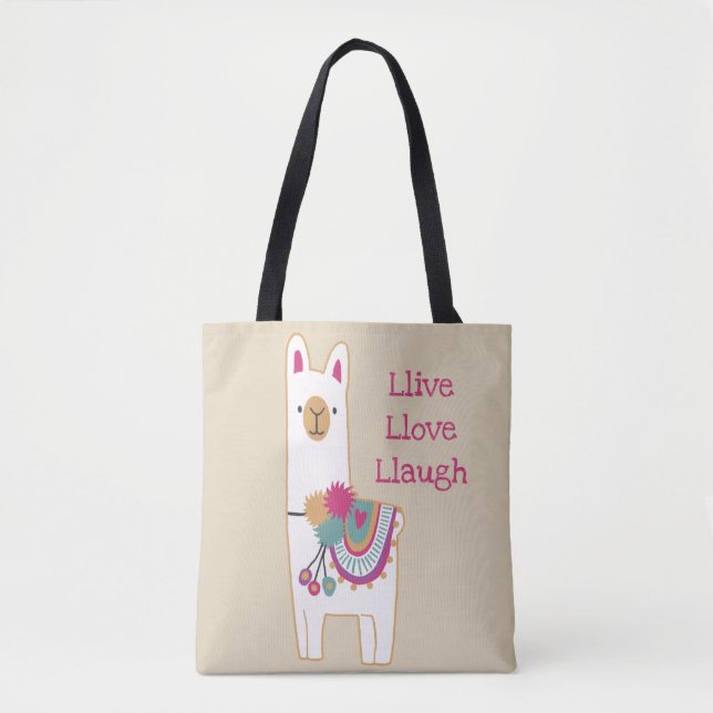 Cute llama design with custom background color tote bag (Front)