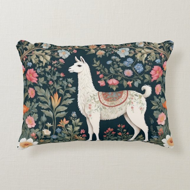 Cute Llama Elegant Floral Accent Pillow (Front)