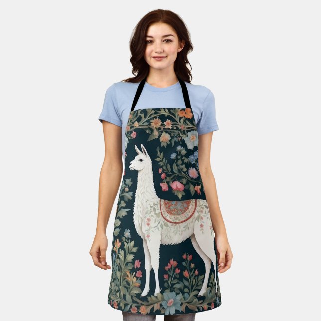 Cute Llama Elegant Floral Apron (Worn)