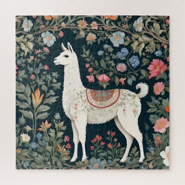 Cute Llama Elegant Floral Jigsaw Puzzle (Vertical)