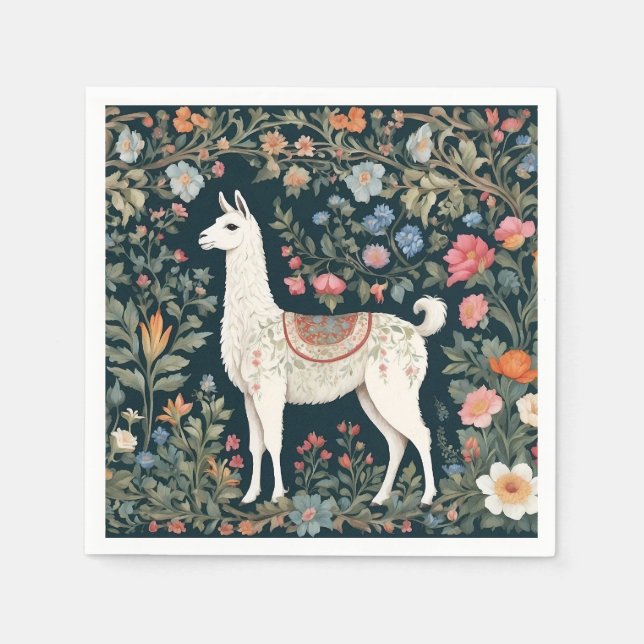 Cute Llama Elegant Floral Napkins (Front)