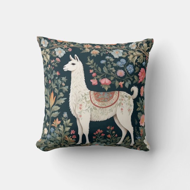 Cute Llama Elegant Floral Throw Pillow (Front)