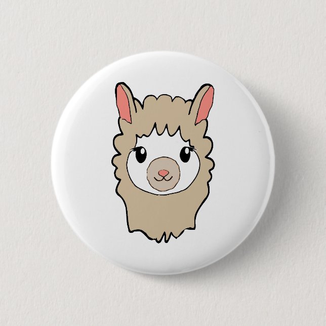 Cute Llama Face Drawing Button (Front)