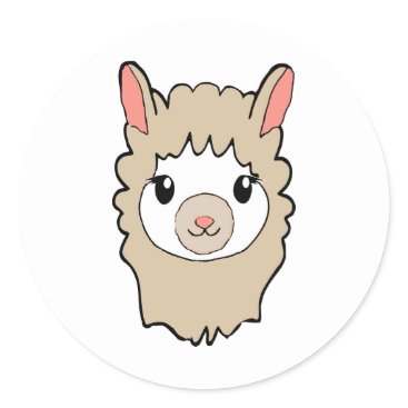 Cute Llama Face Drawing Classic Round Sticker Cute Llama Face Drawing Classic Round Sticker