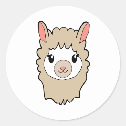 Cute Llama Face Drawing Classic Round Sticker