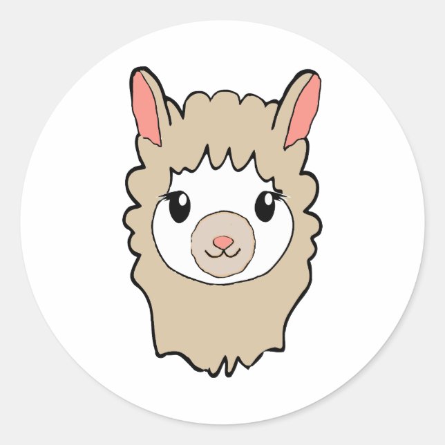 Cute Llama Face Drawing Classic Round Sticker (Front)