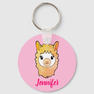 Cute Llama Face Drawing Custom Name Keychain