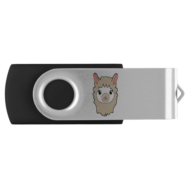 Cute Llama Face Drawing Flash Drive (Front)