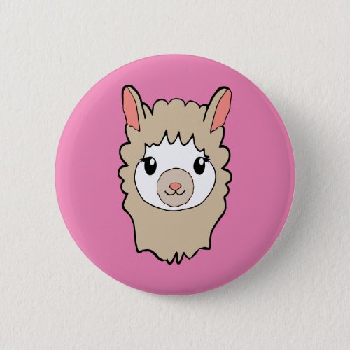Cute Llama Face Drawing Pink Button