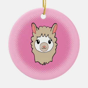 Cute Llama Face Drawing Pink Ceramic Ornament