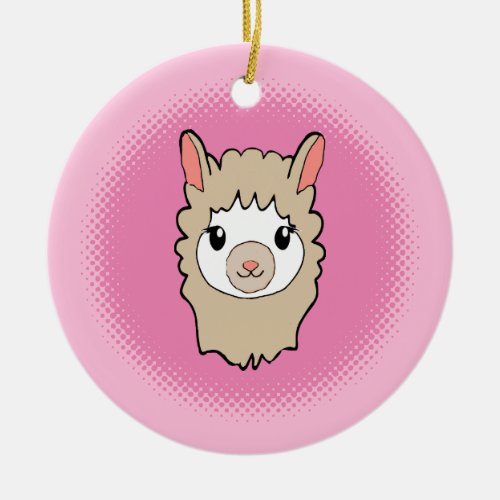 Cute Llama Face Drawing Pink Ceramic Ornament