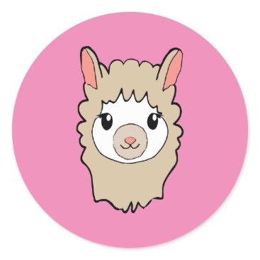 Cute Llama Face Drawing Pink Classic Round Sticker Cute Llama Face Drawing Pink Classic Round Sticker
