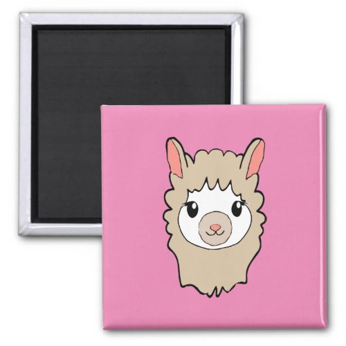 Cute Llama Face Drawing Pink Magnet