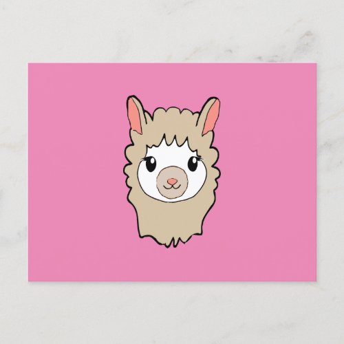 Cute Llama Face Drawing Pink Postcard
