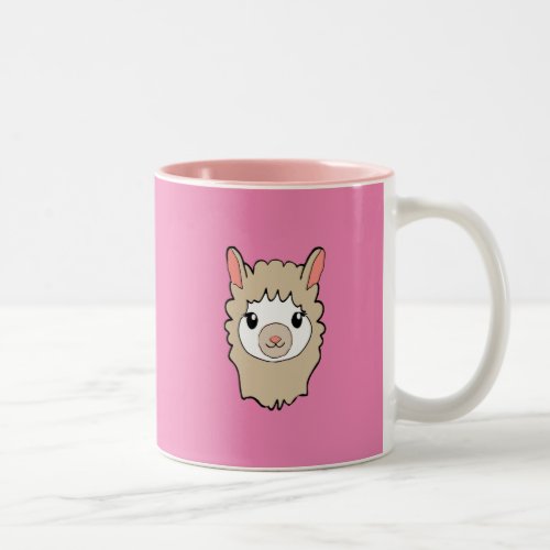Cute Llama Face Drawing Pink Two_Tone Coffee Mug