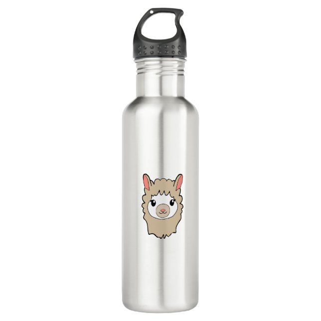 Cute Llama Face Drawing Stainless Steel Water Bottle (Front)