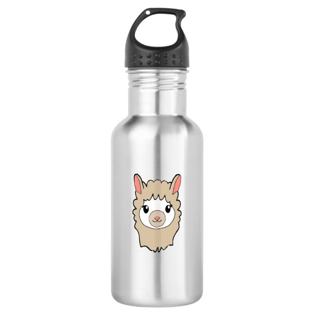 Cute Llama Face Drawing Stainless Steel Water Bottle (Front)