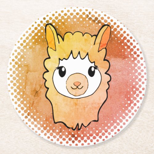 Cute Llama Face Vintage Print Drawing Round Paper Coaster