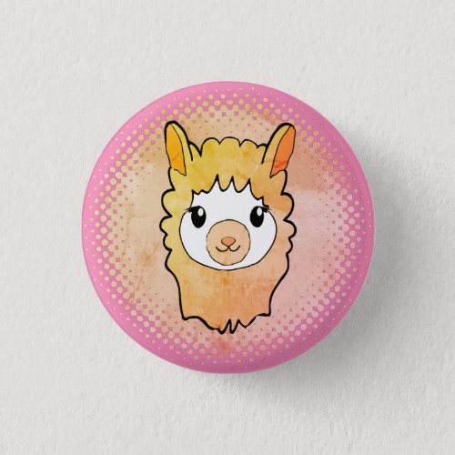 Cute Llama Face Vintage Style Drawing Pink Button