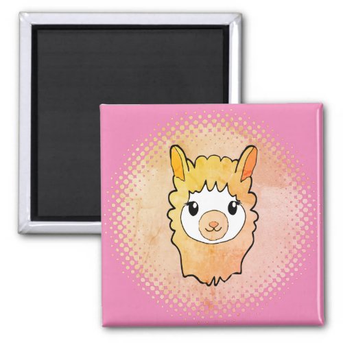 Cute Llama Face Vintage Style Drawing Pink Magnet