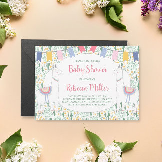 Cute Llama Fiesta Baby Shower Invitation