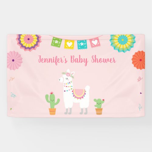 Cute Llama Fiesta Cactus Baby Shower Banner
