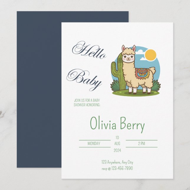 Cute LLama Fiesta Theme Baby Shower Invitation (Front/Back)