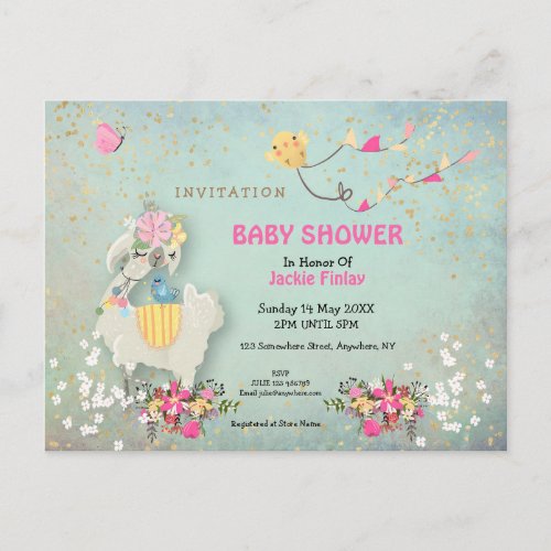 Cute LlamaFloral Baby Shower Invitation Postcard