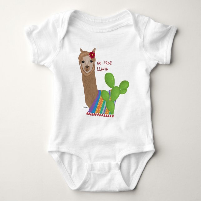 Cute Llama Floral Cactus No Prob-Llama Baby Bodysuit (Front)