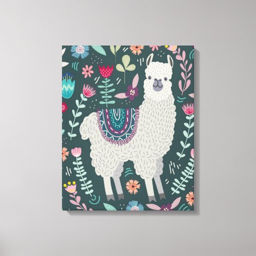 Cute Llama Floral Design Canvas Print