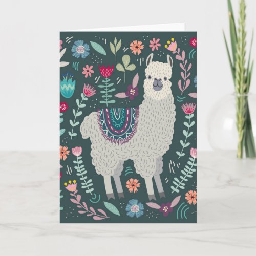 Cute Llama Floral Design Card