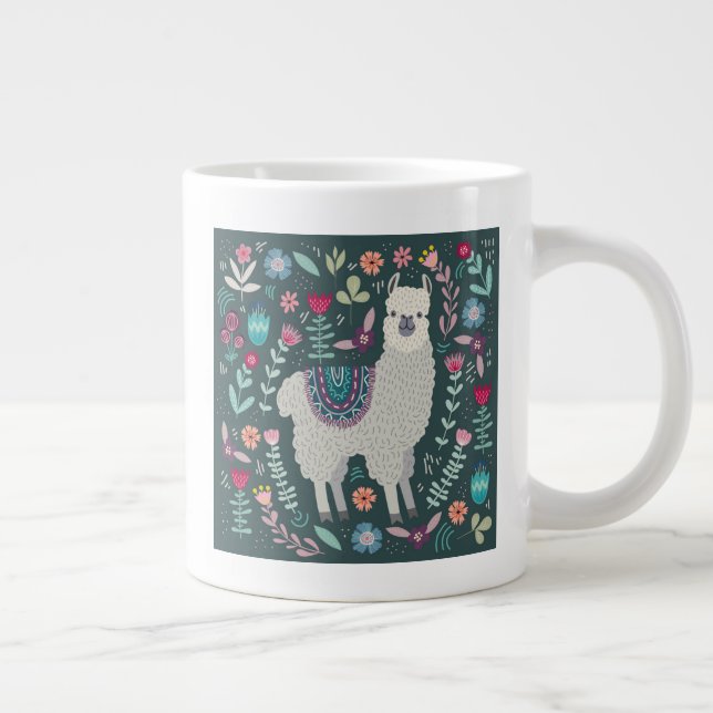 Cute Llama Floral Design Giant Coffee Mug (Right)