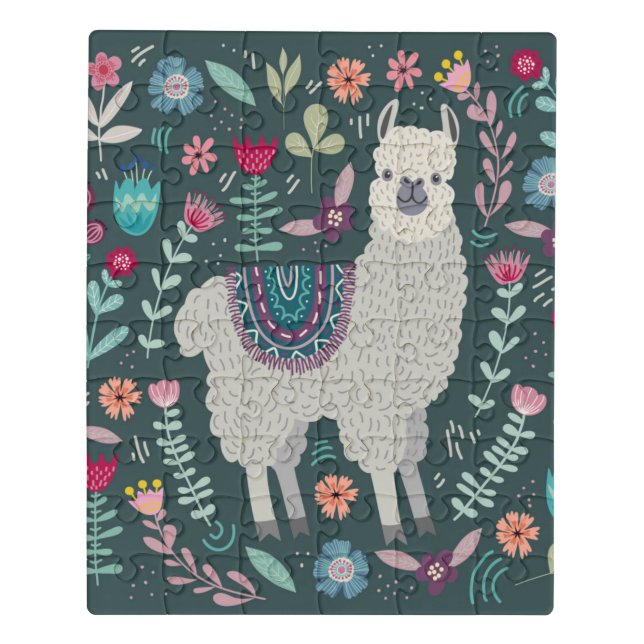 Cute Llama Floral Design Jigsaw Puzzle (Puzzle Vertical)