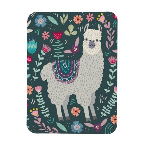 Cute Llama Floral Design Magnet