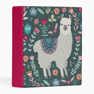 Cute Llama Floral Design Mini Binder