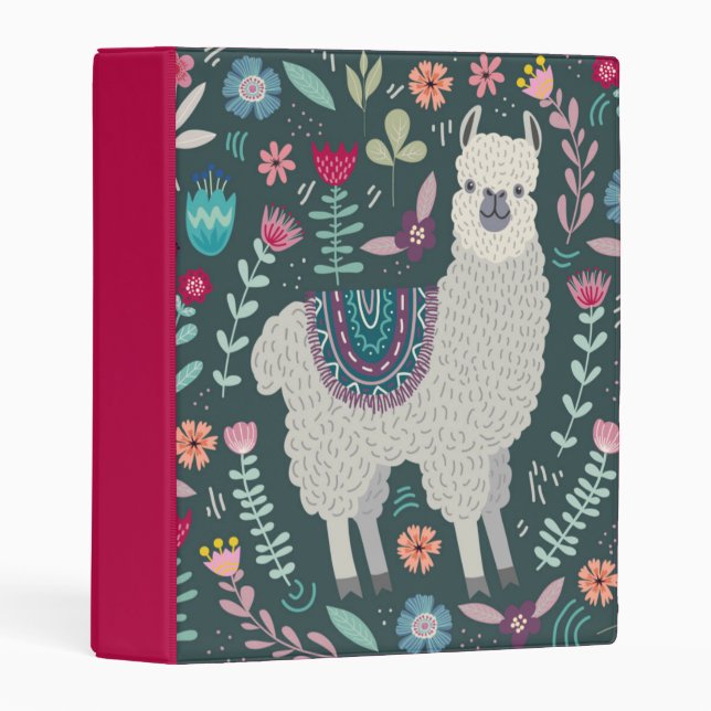Cute Llama Floral Design Mini Binder (Front/Spine)