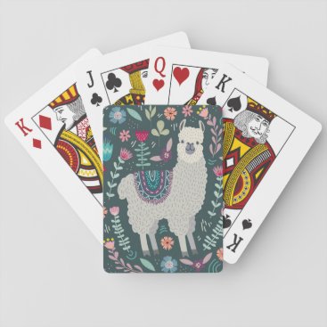 Cute Llama Floral Design Playing Cards