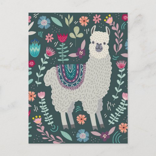 Cute Llama Floral Design Postcard