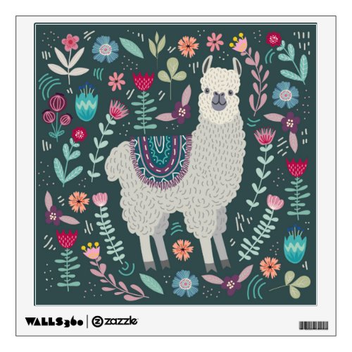 Cute Llama Floral Design Wall Decal