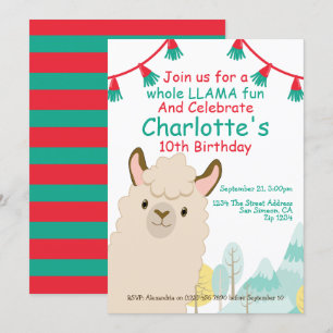 Cute Llama Fun Birthday Party Invitation