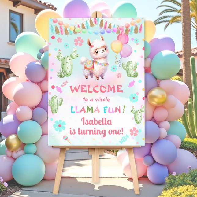 Cute Llama Fun Colorful Girl Birthday Welcome Sign (Cute Llama Fun Colorful Girl Birthday Welcome Sign)