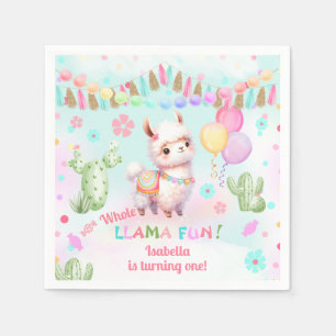 Cute Llama Fun Colorful Summer Girl Birthday Napkins
