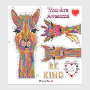 Cute Llama Giraffe & Awesome Words Vinyl Stickers