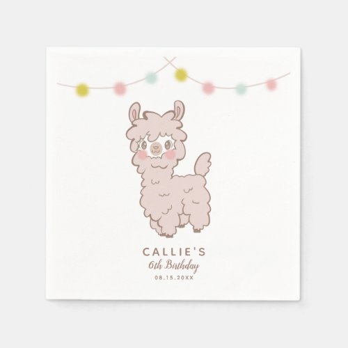 Cute Llama Girls Birthday Party Napkins