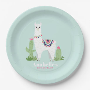 Cute Llama Girl's Birthday Party Paper Plates