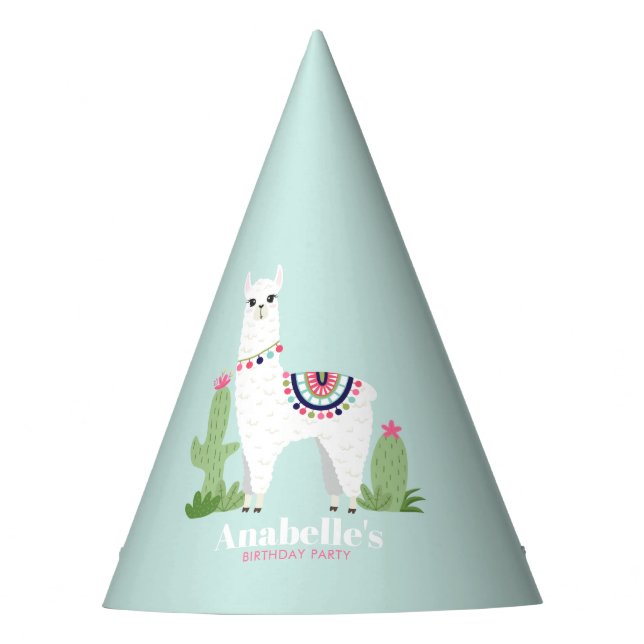 Cute Llama Girl's Birthday Party Party Hat (Front)
