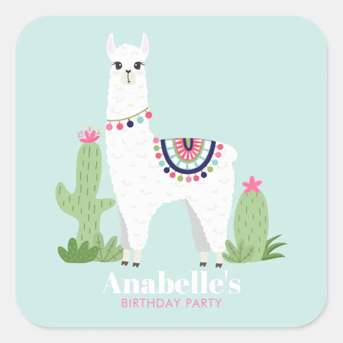 Pink and Purple Llama Birthday Party Personalized 2 Round Stickers 