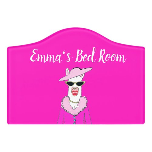 Cute Llama Girls Hot Pink Bed Room Door Sign