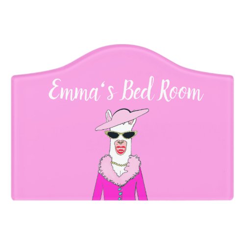 Cute Llama Girls Pink Bed Room Door Sign