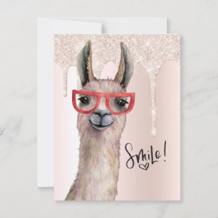 Cute Llama Girly Pink Glitter Thank You Postcard